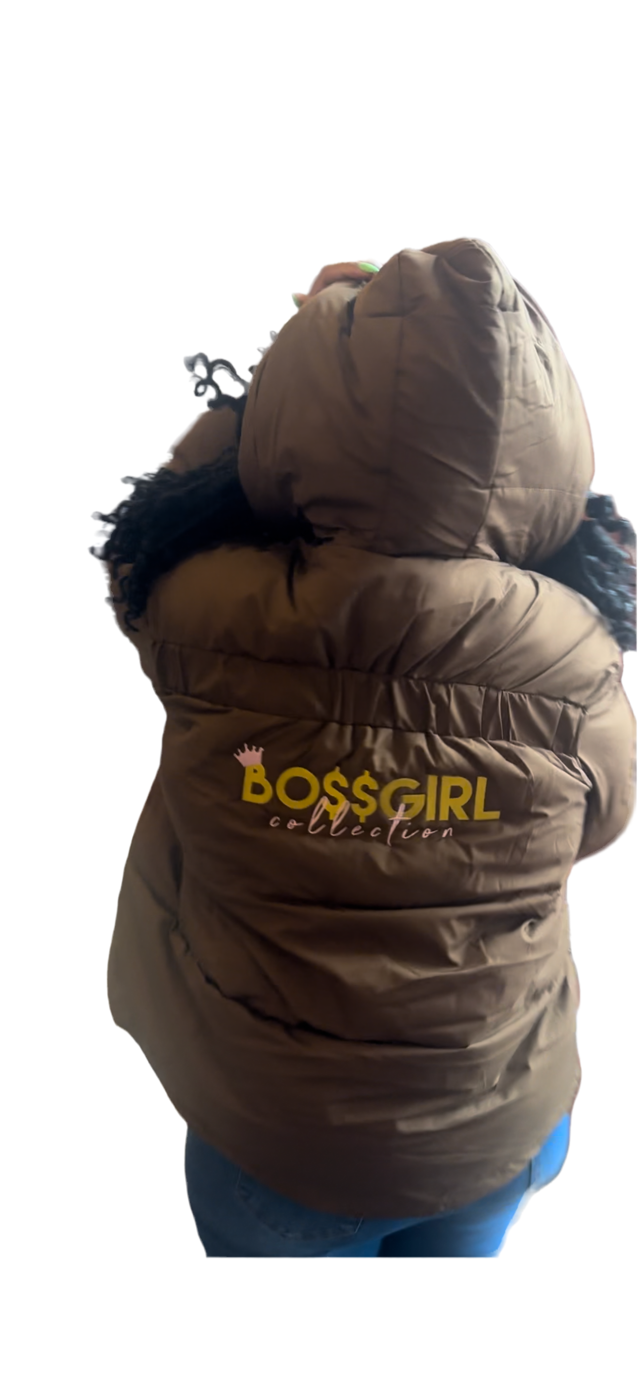 Brown Boss Girl Hooded Puffer Coat