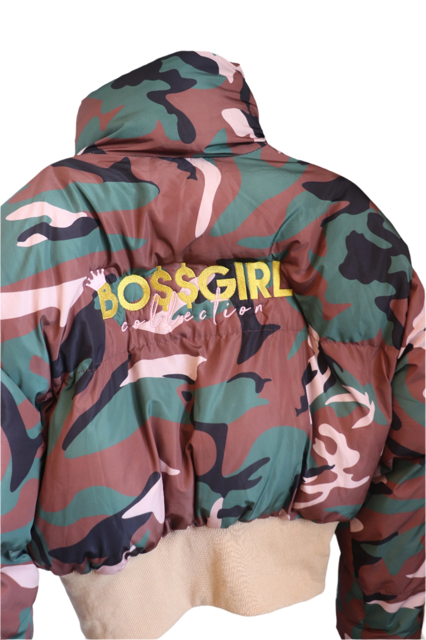 Vintage Camouflage High Neck Puffer Jacket