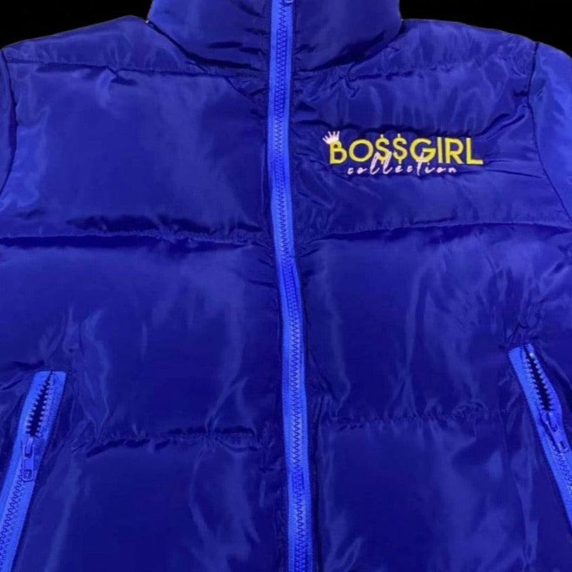 royal blue waist puffer coat