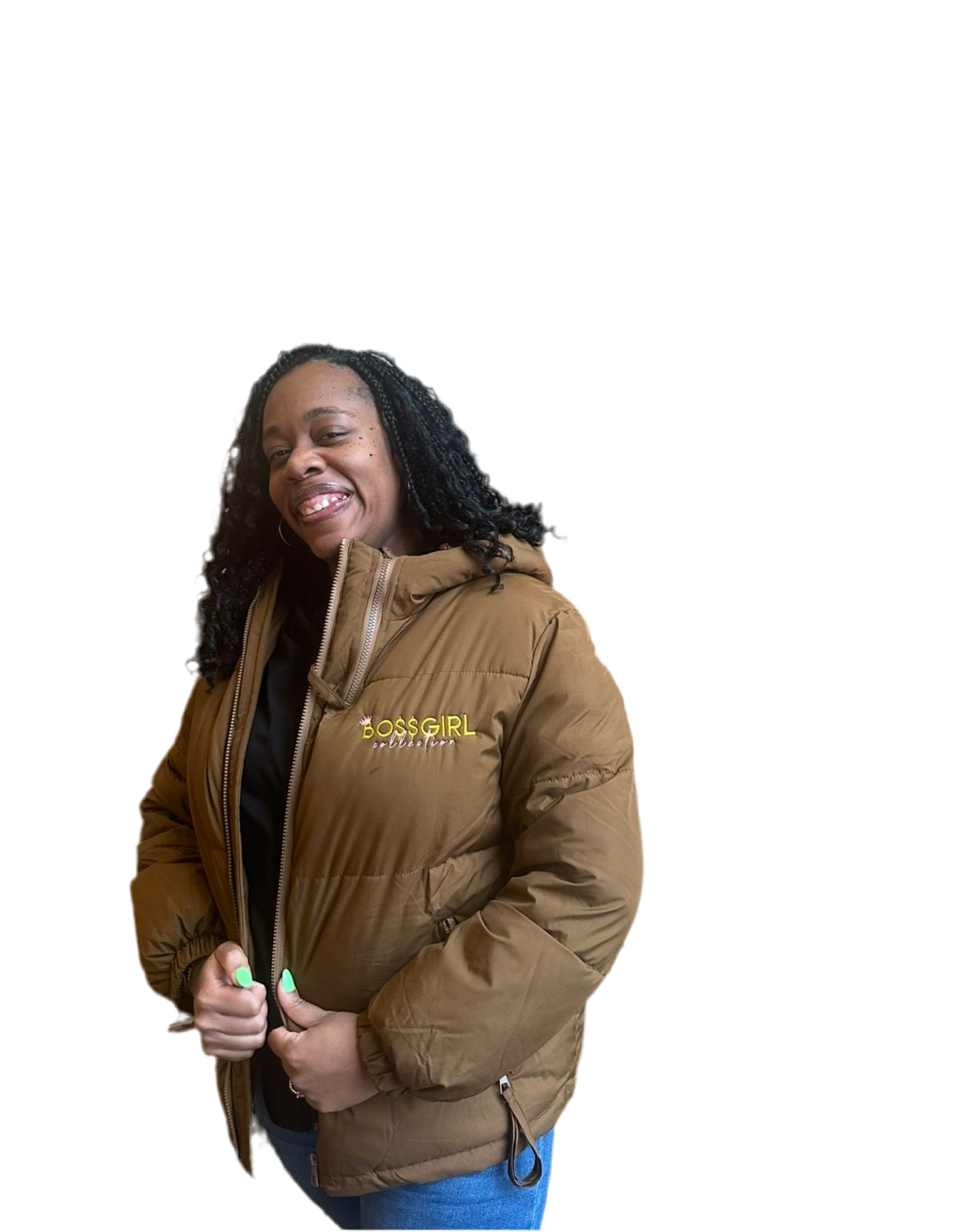 Brown Boss Girl Hooded Puffer Coat