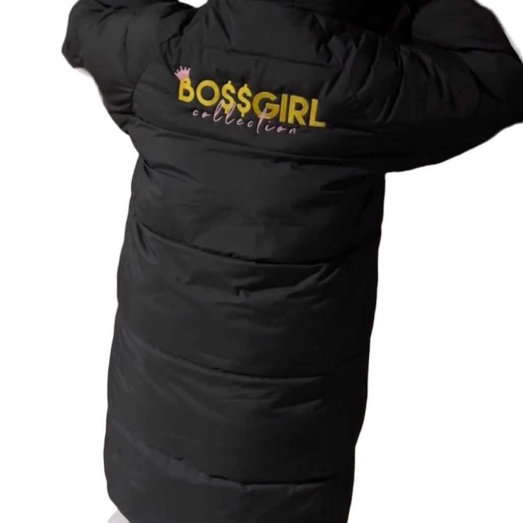 Long Black Boss Girl Puffer Coat