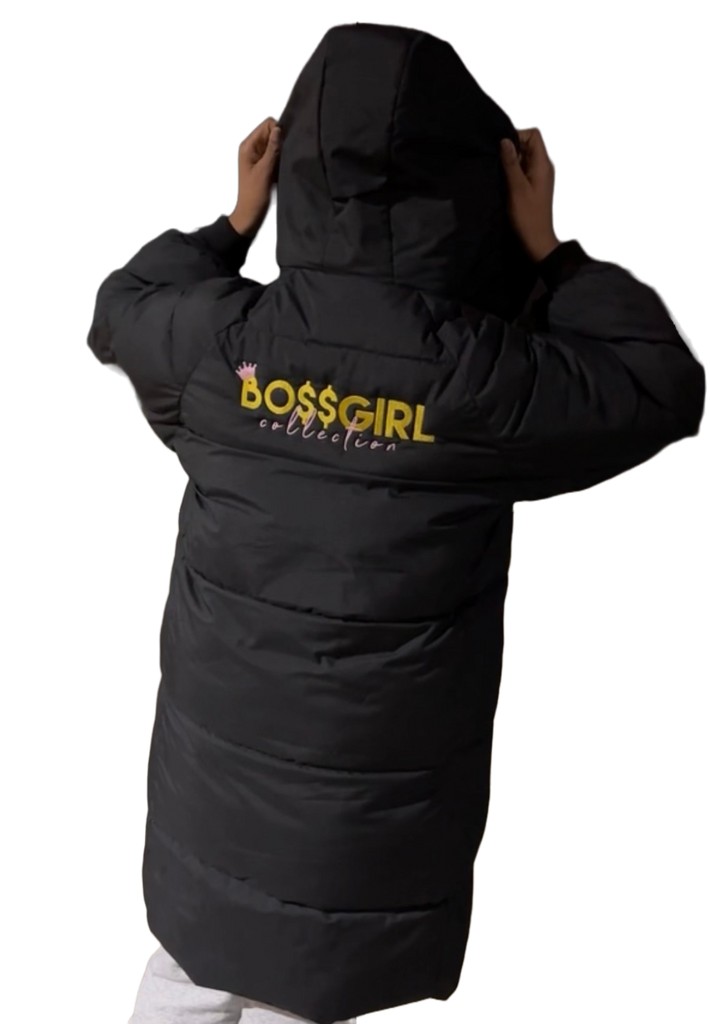 Long Black Boss Girl Puffer Coat