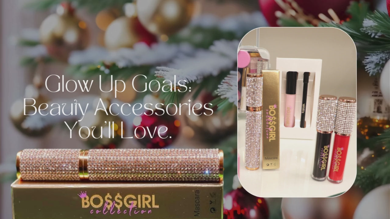 Load video: holiday sounds with boss girl beauty accessories on display.