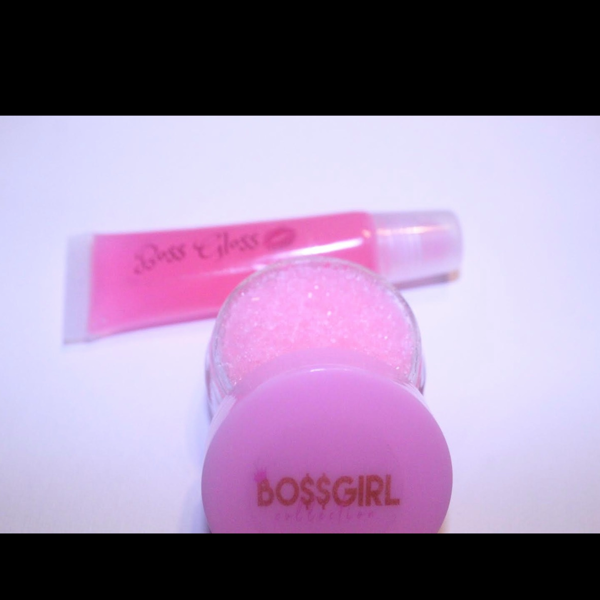 pink lip gloss and scrub set